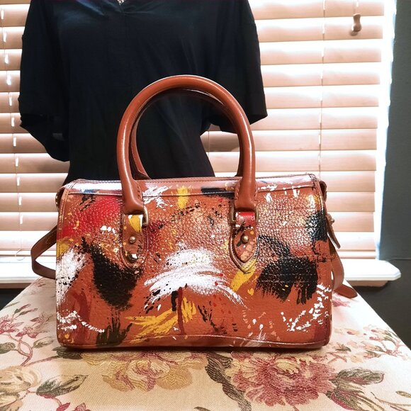 Vintage Dooney & Bourke Dipinta Inspired Hand Painted Satchel Shoulder Bag - Picture 2 of 13